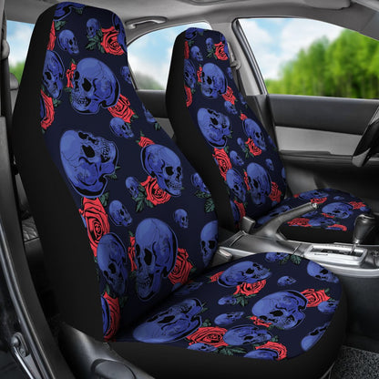 Skull Roses Neon Design Themed Print Universal Fit Car Seat Covers