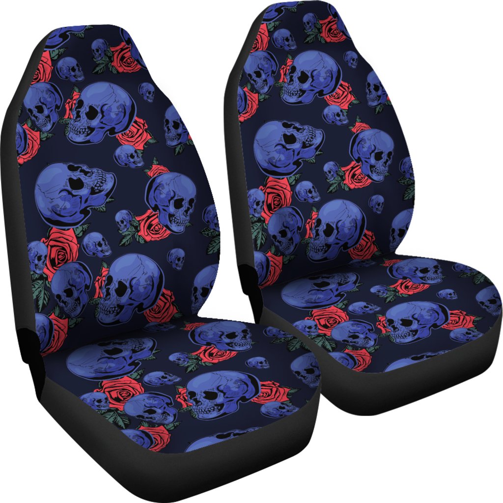 Skull Roses Neon Design Themed Print Universal Fit Car Seat Covers