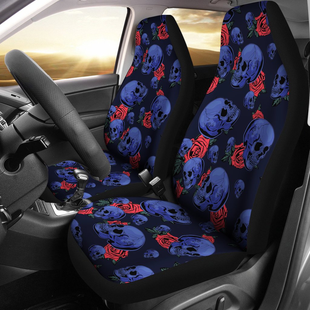 Skull Roses Neon Design Themed Print Universal Fit Car Seat Covers