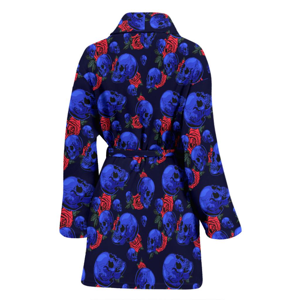 Skull Roses Neon Design Themed Print Women Bath Robe-JTAMIGO.COM
