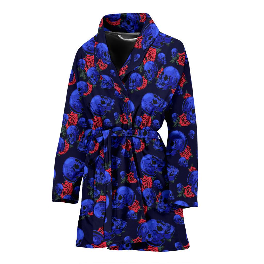 Skull Roses Neon Design Themed Print Women Bath Robe-JTAMIGO.COM
