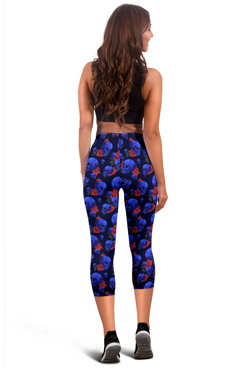 Skull Roses Neon Design Themed Print Women Capris
