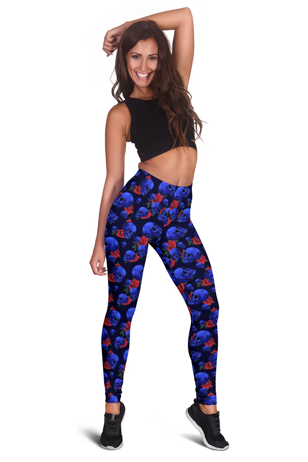 Skull Roses Neon Design Themed Print Women Leggings