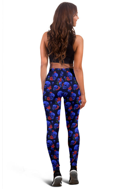 Skull Roses Neon Design Themed Print Women Leggings
