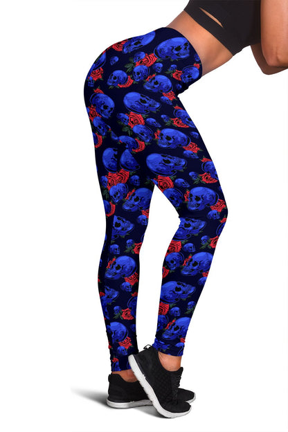 Skull Roses Neon Design Themed Print Women Leggings