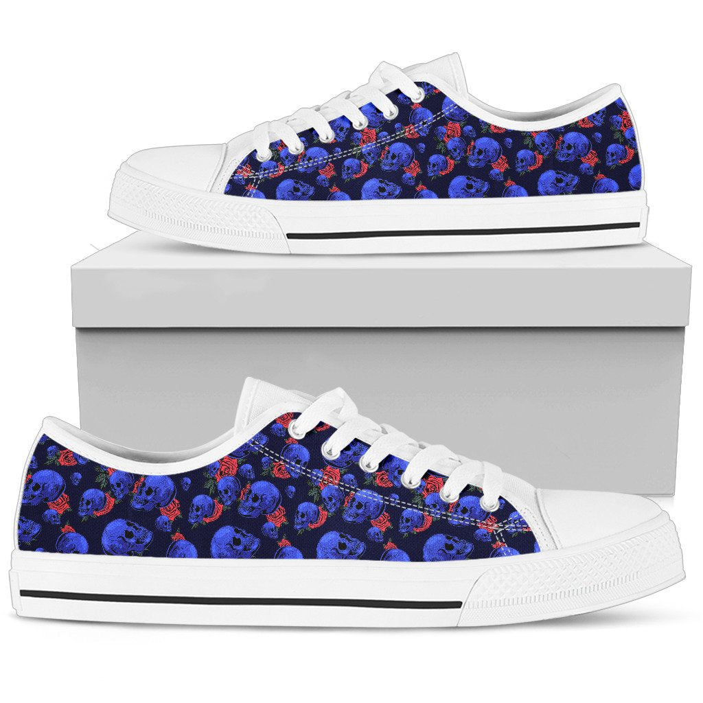 Skull Roses Neon Design Themed Print Women Low Top Shoes-JTAMIGO.COM