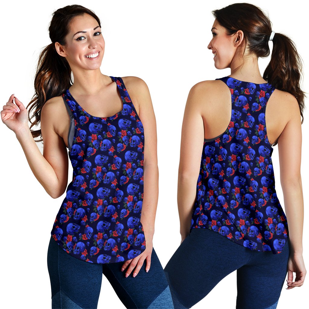 Skull Roses Neon Design Themed Print Women Racerback Tank Top