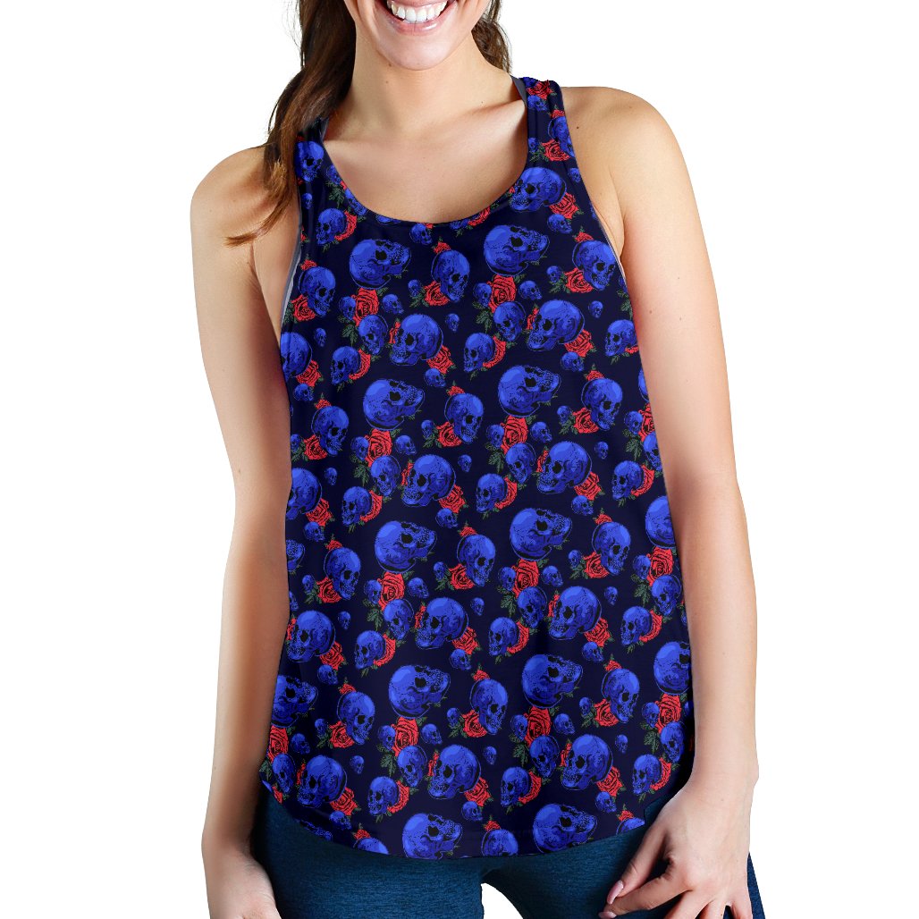 Skull Roses Neon Design Themed Print Women Racerback Tank Top