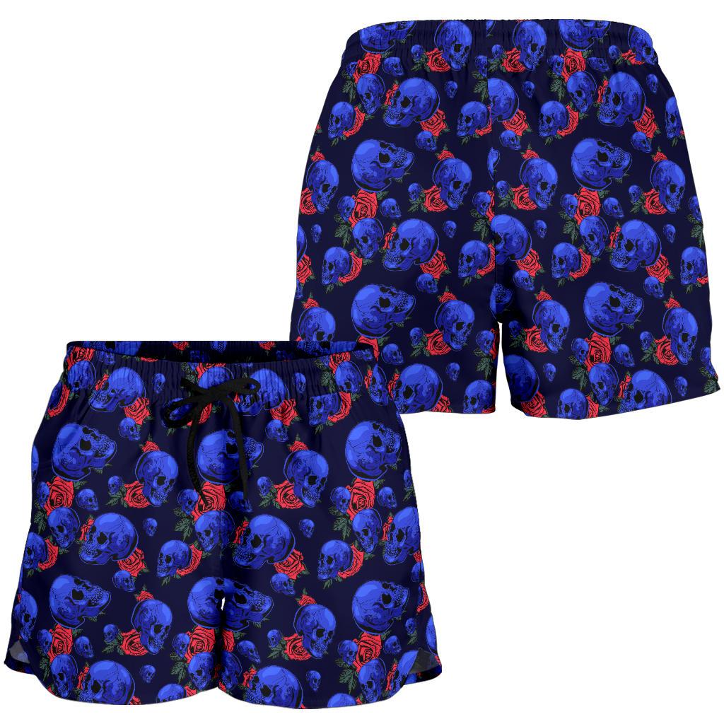 Skull Roses Neon Design Themed Print Women Shorts-JTAMIGO.COM