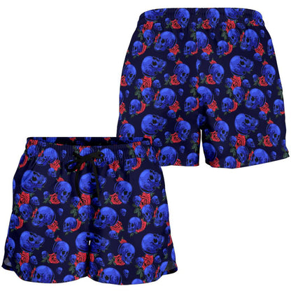 Skull Roses Neon Design Themed Print Women Shorts-JTAMIGO.COM