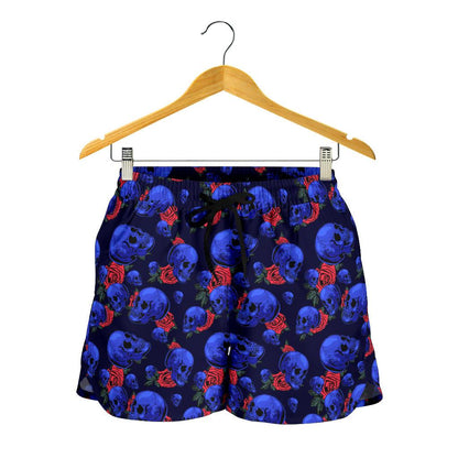 Skull Roses Neon Design Themed Print Women Shorts-JTAMIGO.COM