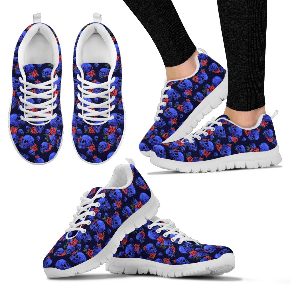Skull Roses Neon Design Themed Print Women Sneakers Shoes