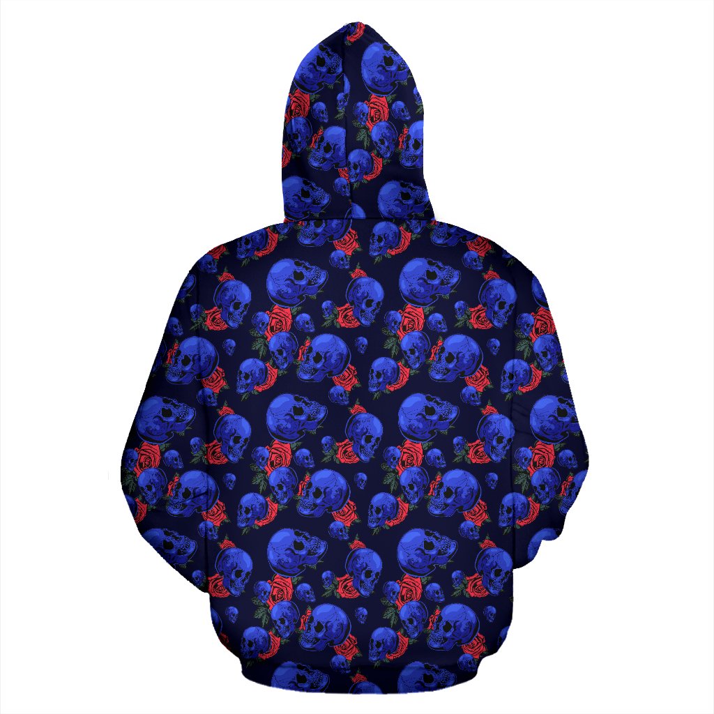 Skull Roses Neon Design Themed Print Zip Up Hoodie