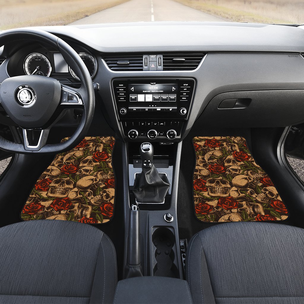 Skull Roses Vintage Design Themed Print Car Floor Mats
