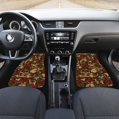 Skull Roses Vintage Design Themed Print Car Floor Mats