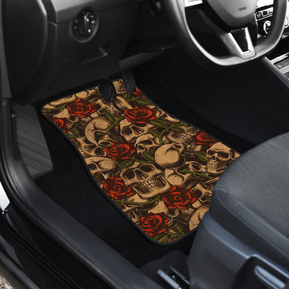 Skull Roses Vintage Design Themed Print Car Floor Mats