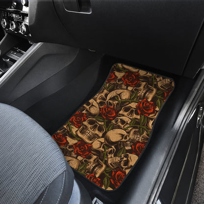 Skull Roses Vintage Design Themed Print Car Floor Mats