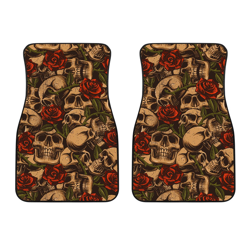 Skull Roses Vintage Design Themed Print Car Floor Mats