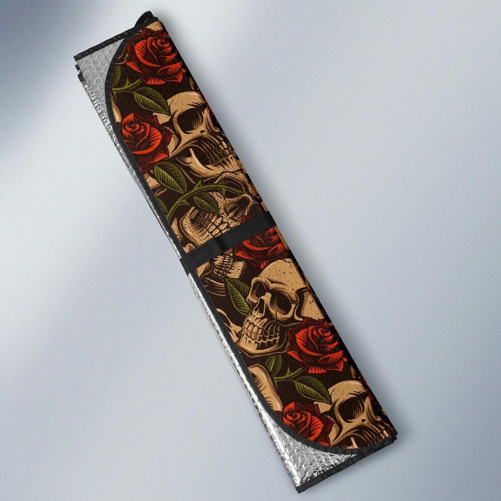 Skull Roses Vintage Design Themed Print Car Sun Shade For Windshield