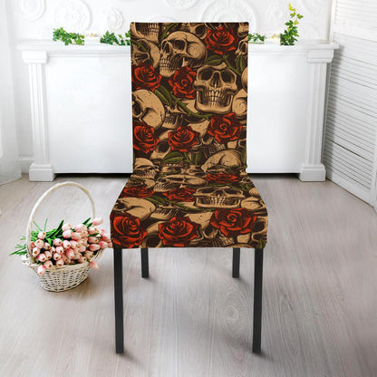 Skull Roses Vintage Design Themed Print Dining Chair Slipcover-JTAMIGO.COM