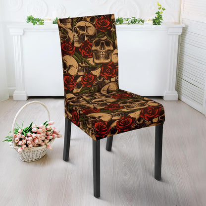 Skull Roses Vintage Design Themed Print Dining Chair Slipcover-JTAMIGO.COM