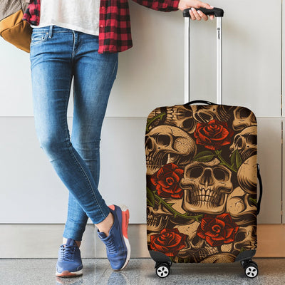 Skull Roses Vintage Design Themed Print Luggage Cover Protector