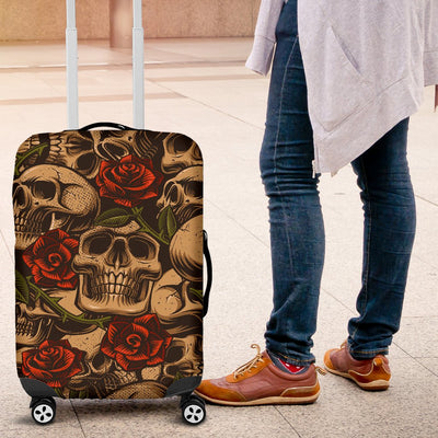 Skull Roses Vintage Design Themed Print Luggage Cover Protector