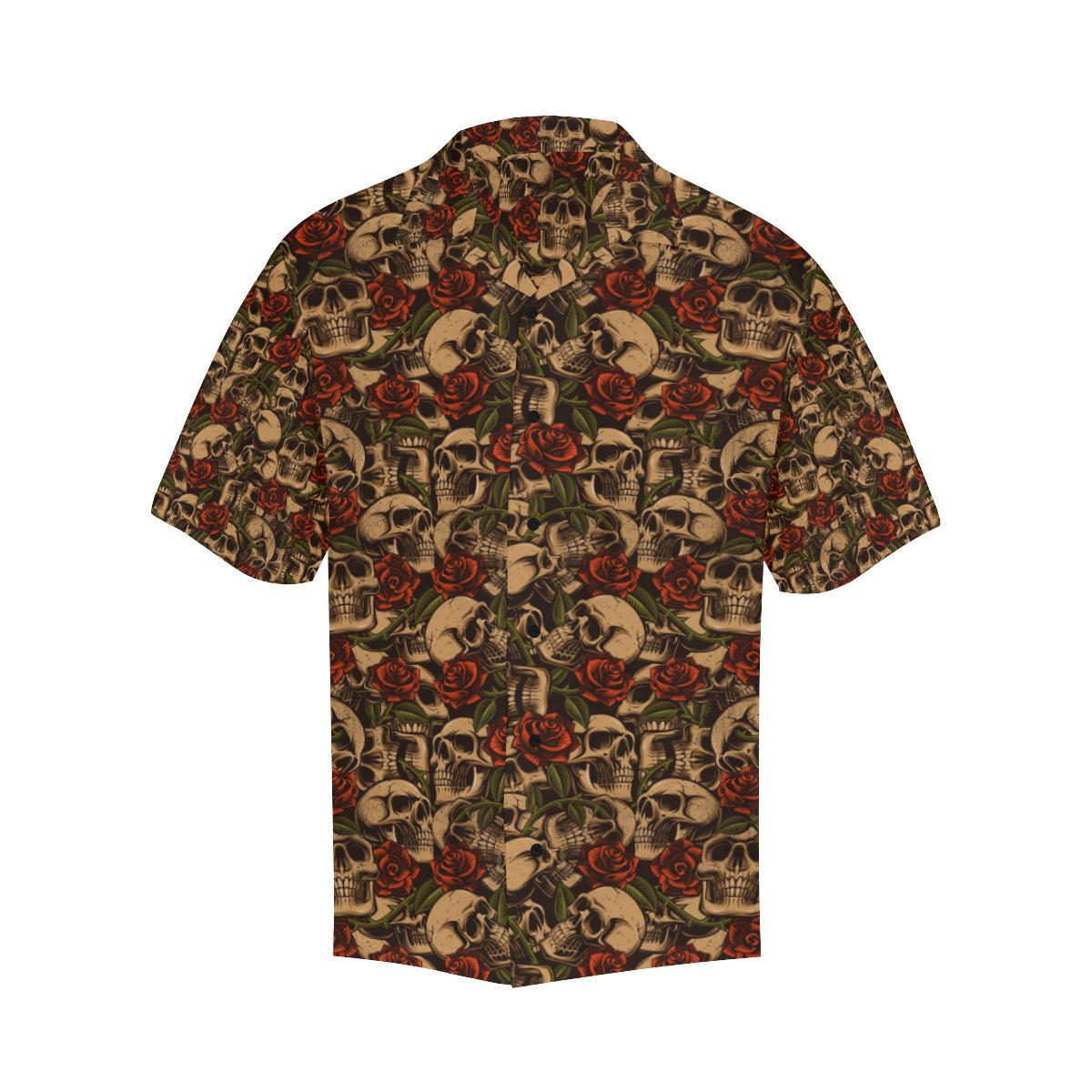 Skull Roses Vintage Design Themed Print Men Aloha Hawaiian Shirt