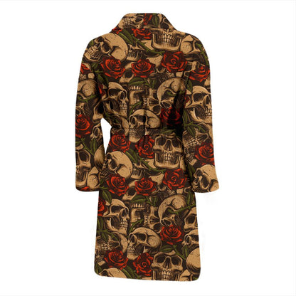 Skull Roses Vintage Design Themed Print Men Bath Robe-JTAMIGO.COM