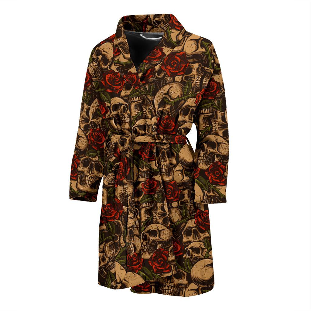 Skull Roses Vintage Design Themed Print Men Bath Robe-JTAMIGO.COM
