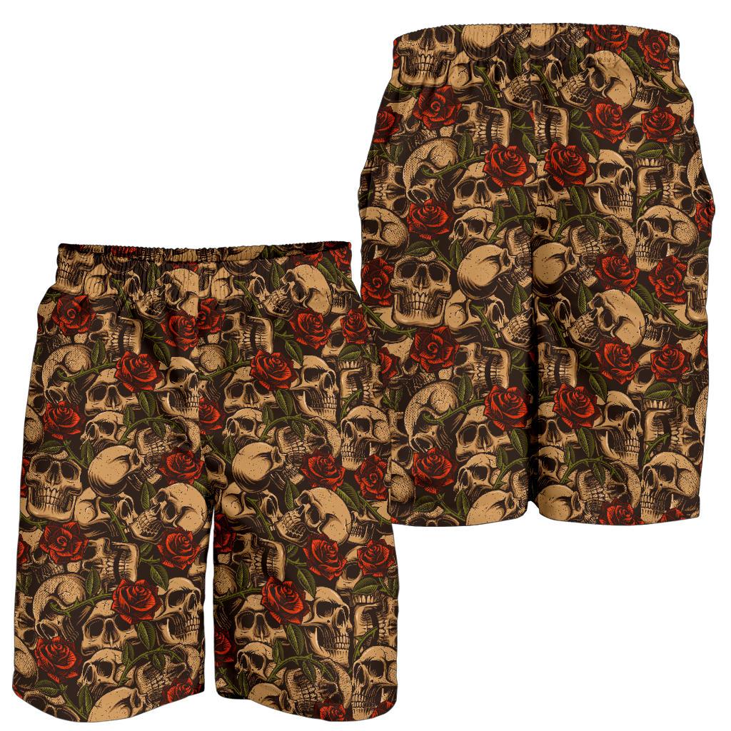 Skull Roses Vintage Design Themed Print Mens Shorts-JTAMIGO.COM