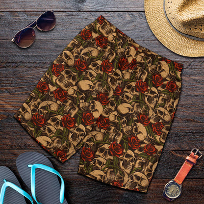 Skull Roses Vintage Design Themed Print Mens Shorts-JTAMIGO.COM