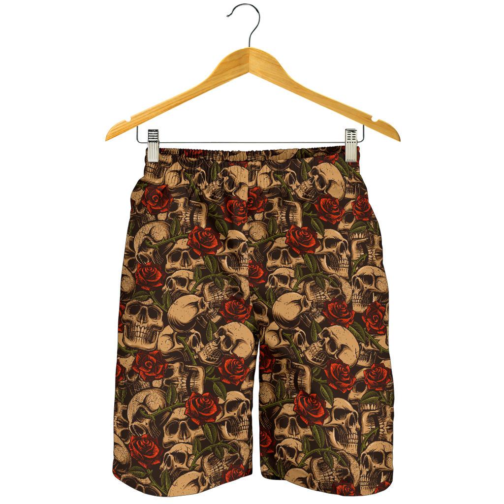 Skull Roses Vintage Design Themed Print Mens Shorts-JTAMIGO.COM
