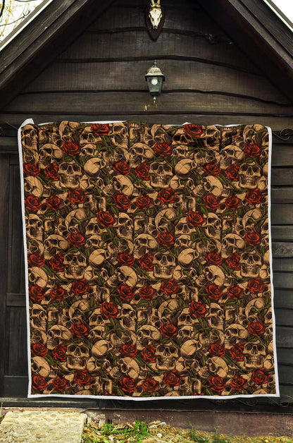Skull Roses Vintage Design Themed Print Premium Quilt-JTAMIGO.COM