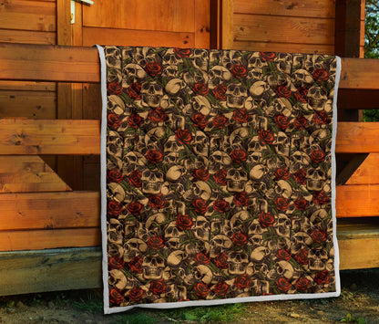 Skull Roses Vintage Design Themed Print Premium Quilt-JTAMIGO.COM