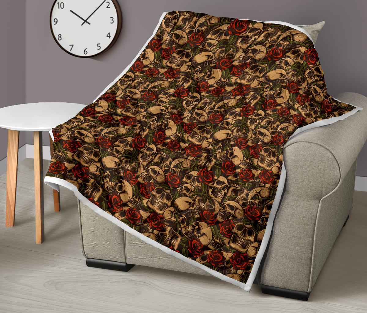 Skull Roses Vintage Design Themed Print Premium Quilt-JTAMIGO.COM