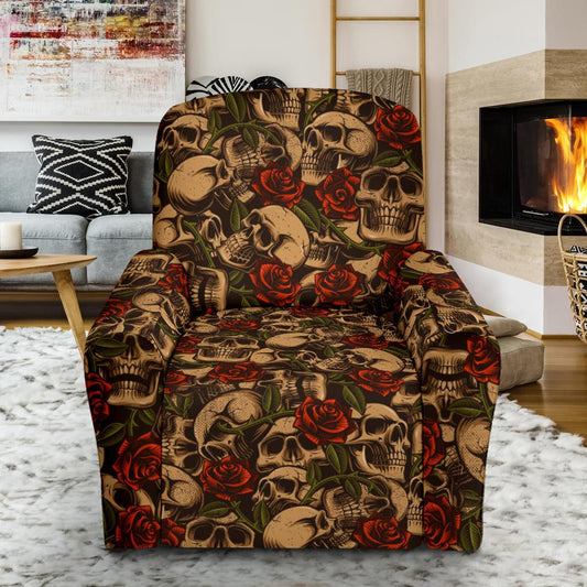 Skull Roses Vintage Design Themed Print Single Sofa Slipcover -JTAMIGO.COM