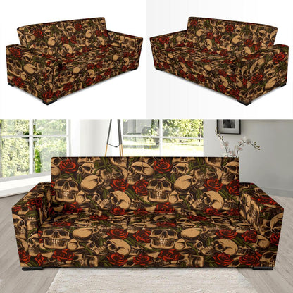 Skull Roses Vintage Design Themed Print Sofa Slipcover-JTAMIGO.COM