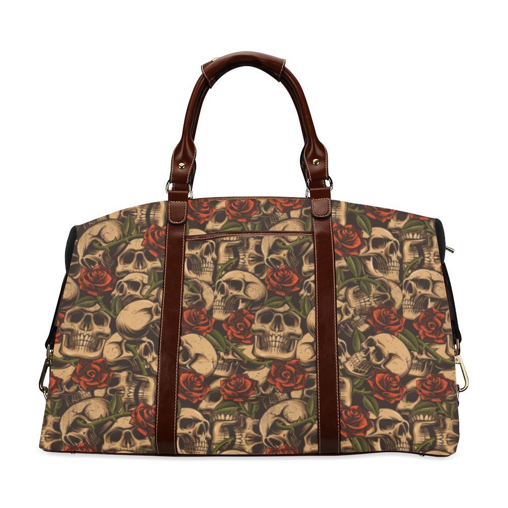 Skull Roses Vintage Design Themed Print Travel Bag