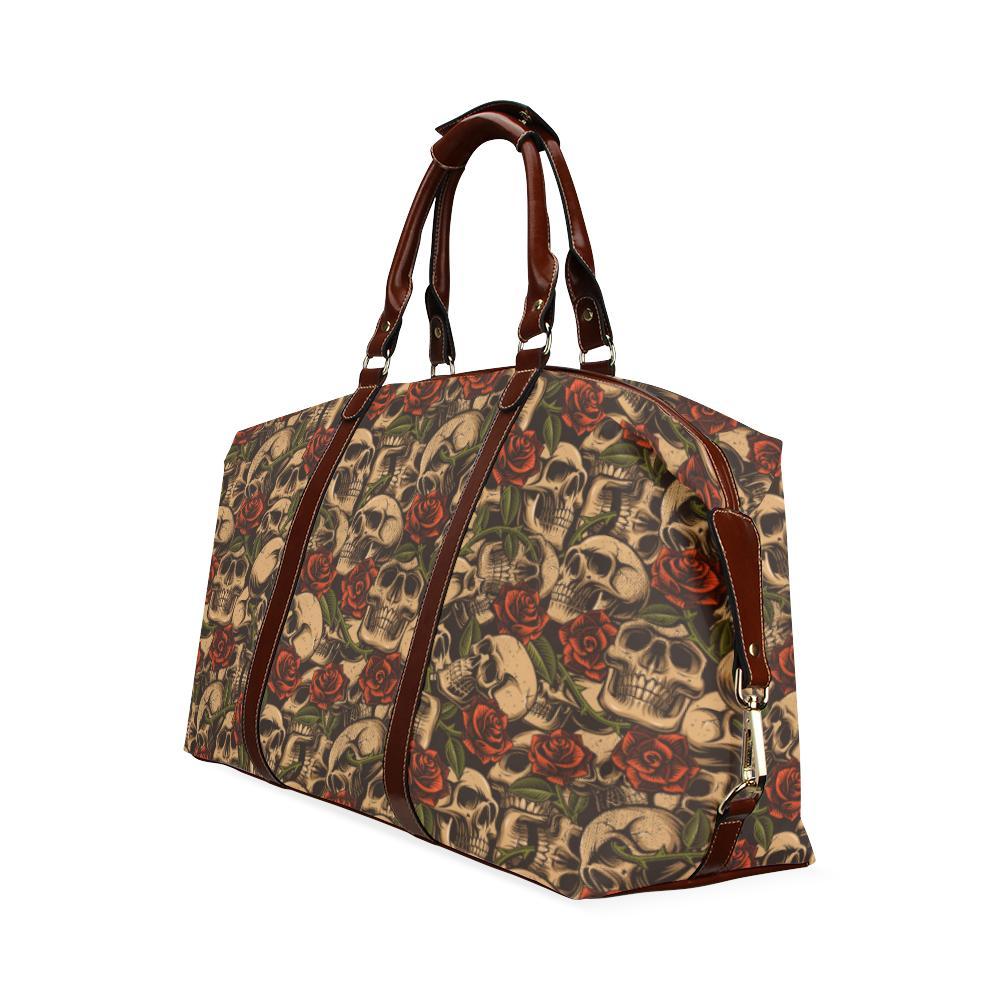 Skull Roses Vintage Design Themed Print Travel Bag
