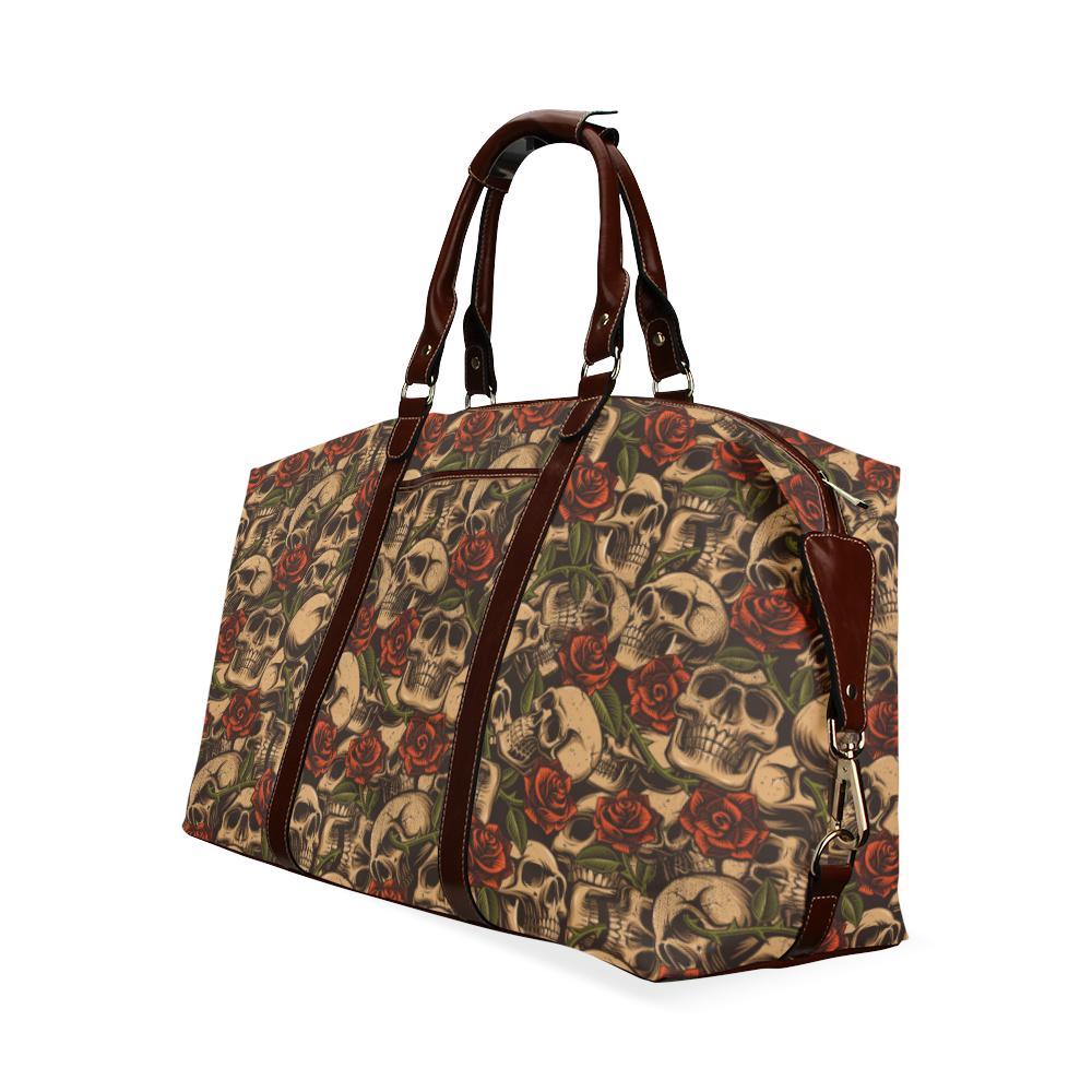 Skull Roses Vintage Design Themed Print Travel Bag