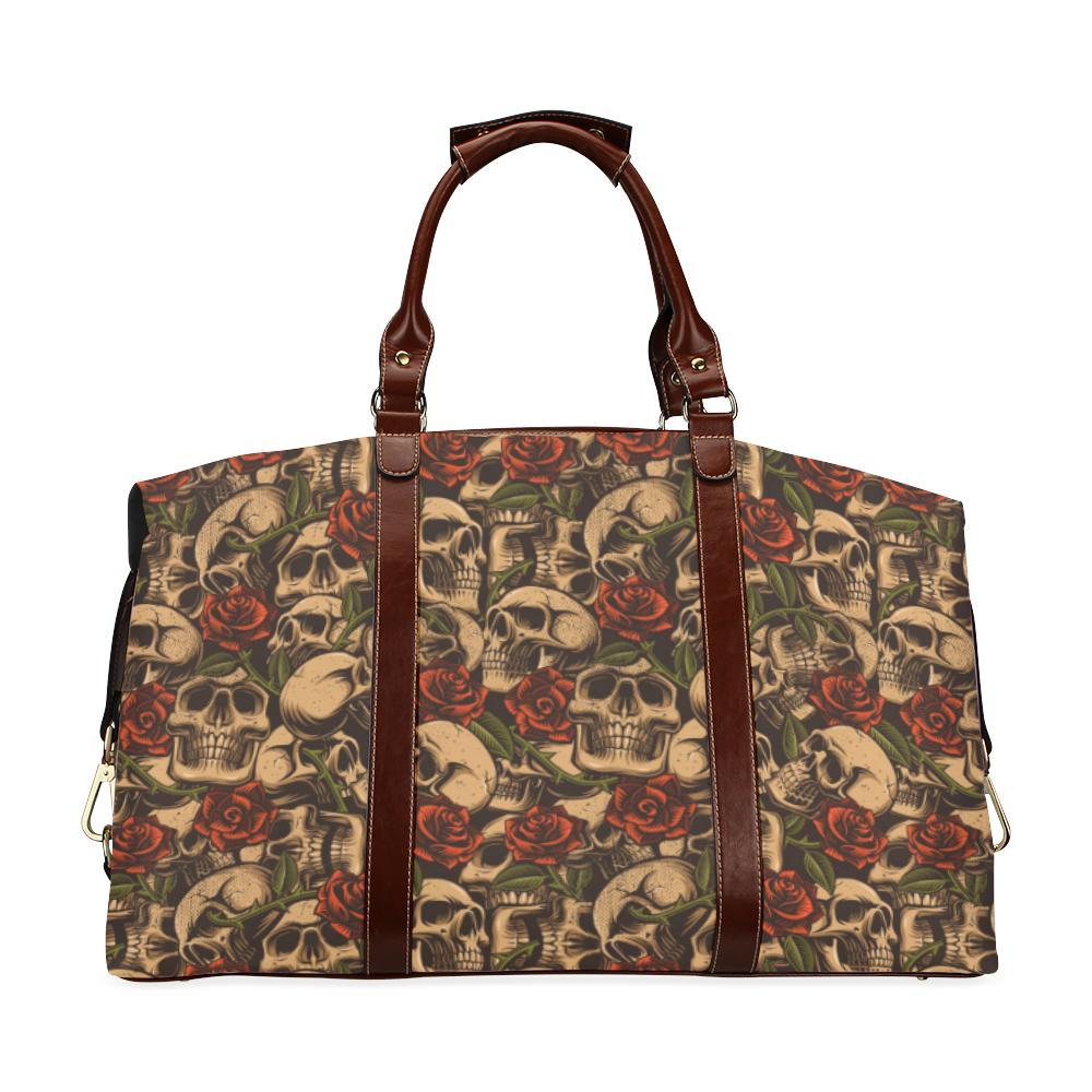 Skull Roses Vintage Design Themed Print Travel Bag