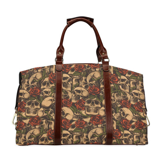 Skull Roses Vintage Design Themed Print Travel Bag