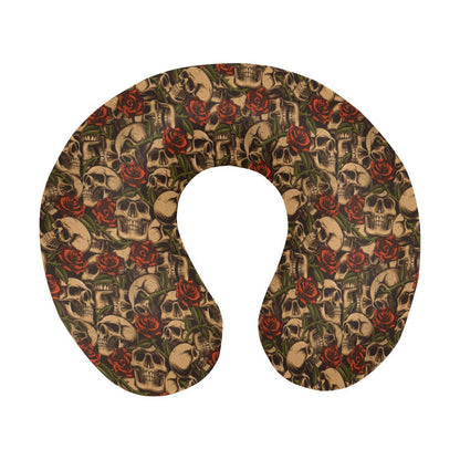 Skull Roses Vintage Design Themed Print U-Shaped Travel Neck Pillow-JTAMIGO.COM