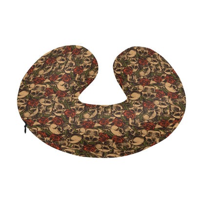 Skull Roses Vintage Design Themed Print U-Shaped Travel Neck Pillow-JTAMIGO.COM