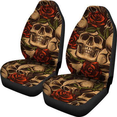Skull Roses Vintage Design Themed Print Universal Fit Car Seat Covers