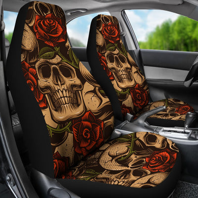 Skull Roses Vintage Design Themed Print Universal Fit Car Seat Covers
