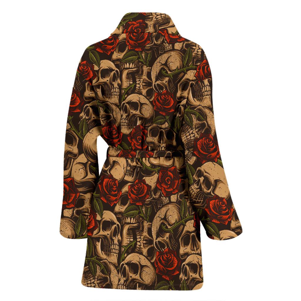 Skull Roses Vintage Design Themed Print Women Bath Robe-JTAMIGO.COM