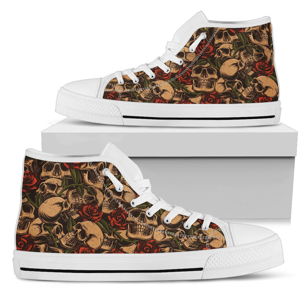 Skull Roses Vintage Design Themed Print Women High Top Shoes