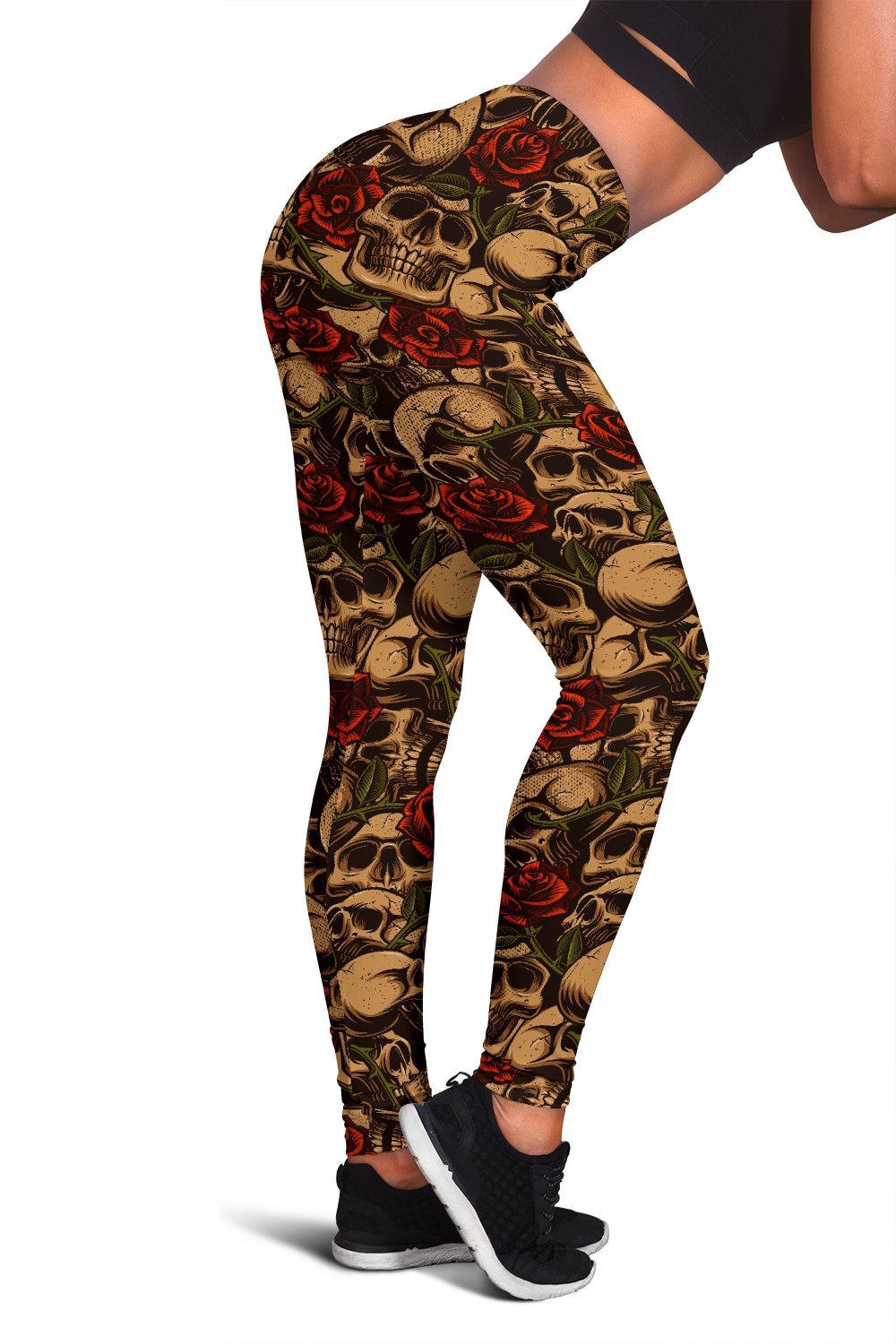 Skull Roses Vintage Design Themed Print Women Leggings